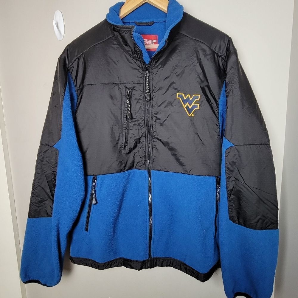 West Virginia University Mountaineers Fleece Nylon Jacket Coat Blue Black Medium